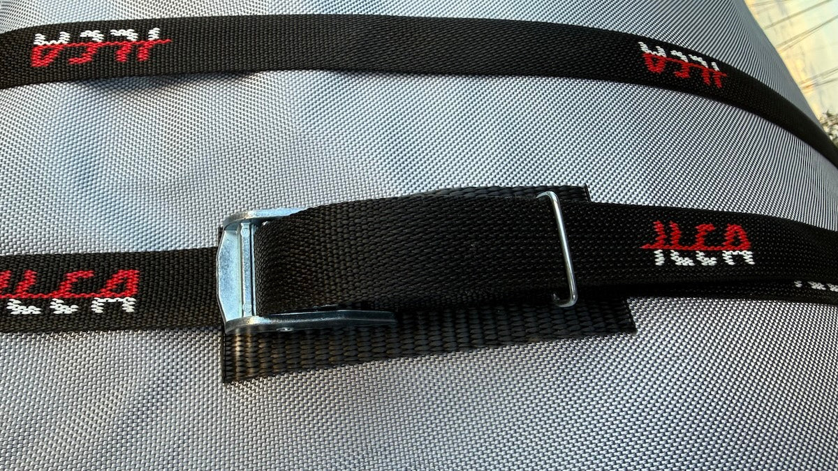 LiveWatersports ILCA and Optimist tie-down straps with protective cam buckle