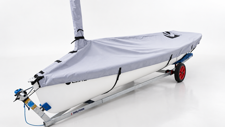 Ripper Sailing Finn regatta top cover fitted over a rigged boat